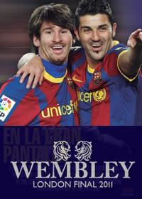 Mesi y Villa jugadores del FC Barcelona celebran su pase a la final de Wembley 2011