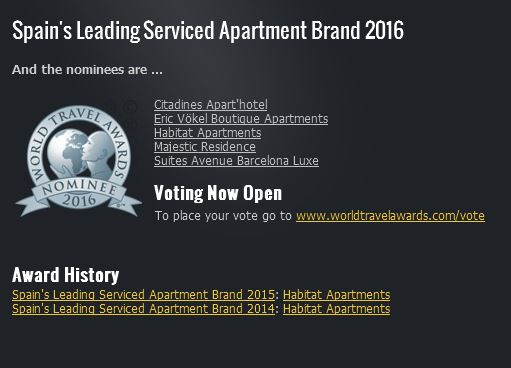 World Travel Awards – Spain´s Leading Serviced Apartment Brand 2016